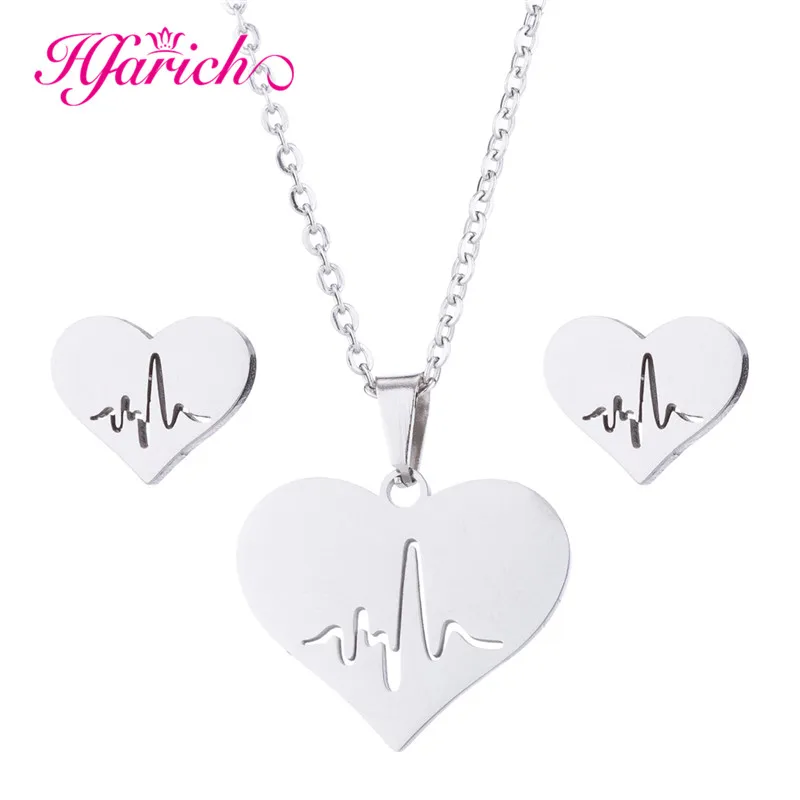 Hfarich серьги из нержавеющей стали в форме сердца для женщин электрокардиограмма