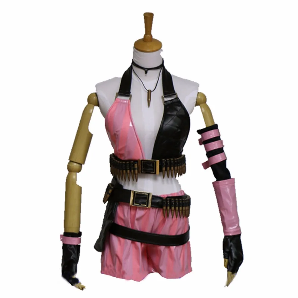 2020 костюм Джинкс LOL Game Pink PU полный комплект костюма с ожерельем и пулями Jinx для
