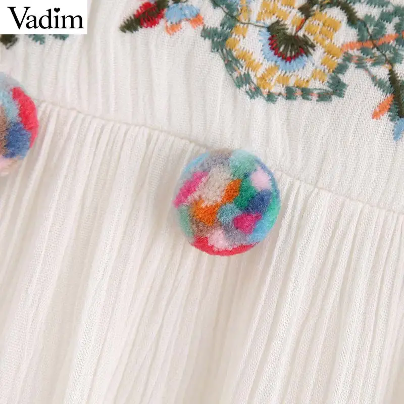Vadim women sweet batwing sleeve embroidery blouse fur ball decorate female oversized shirts summer chic loose top blusas DA549 |