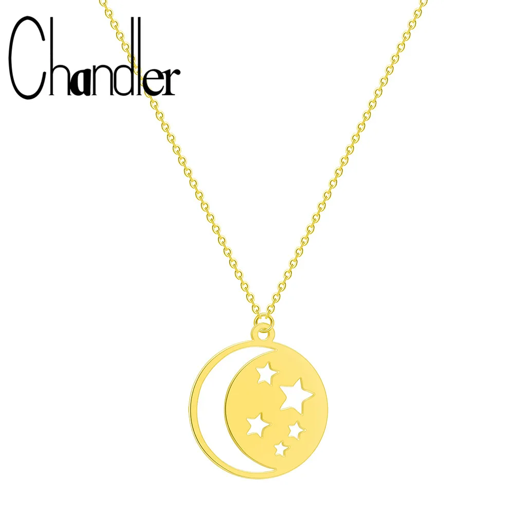 Женское колье с круглым кулоном из нержавеющей стали|Ожерелья подвеской| |