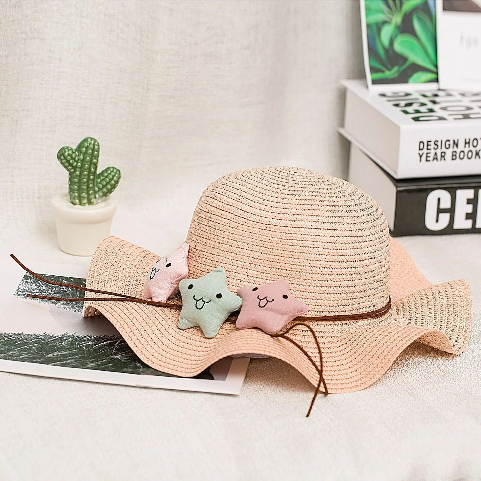 2019 Baby Summer Accessories Kids Children Boy Girl Straw Hat Bowler Derby Cap 3D Stars Cartoon Cute Beach Sun For 3-6Years | Детская