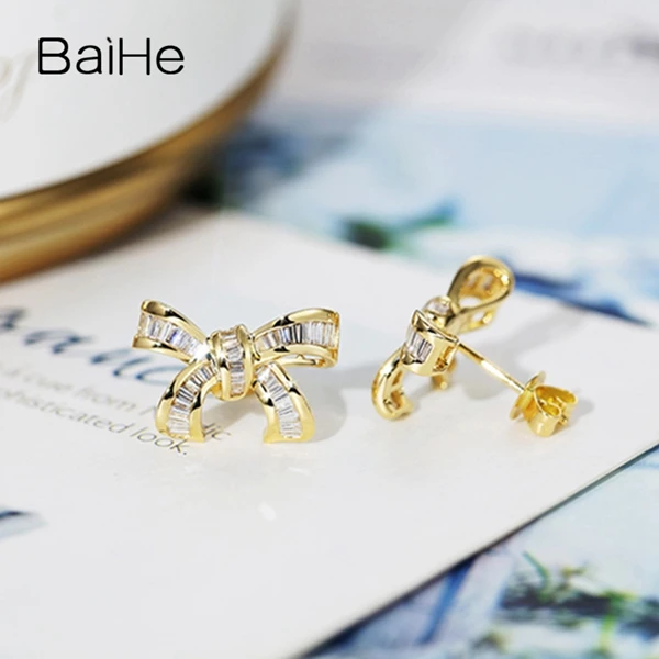 BAIHE Solid 14 K желтое золото(AU750) 0.60ct квадратные H/SI натуральные бриллианты женские модные ювелирные изделия серьги-гвоздики