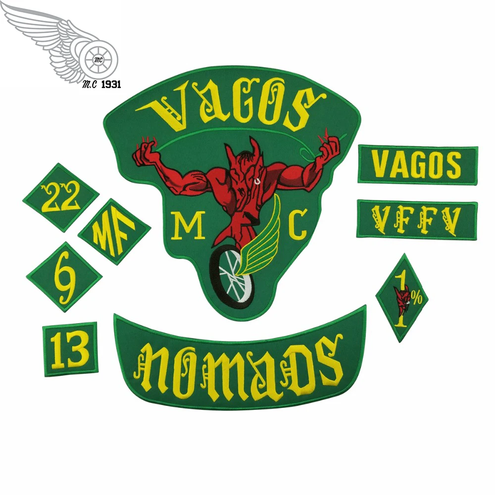 Рок-нашивка в стиле панк 9 шт./партия Vagos 1% MC куртка жилет вышитый Байкер номады