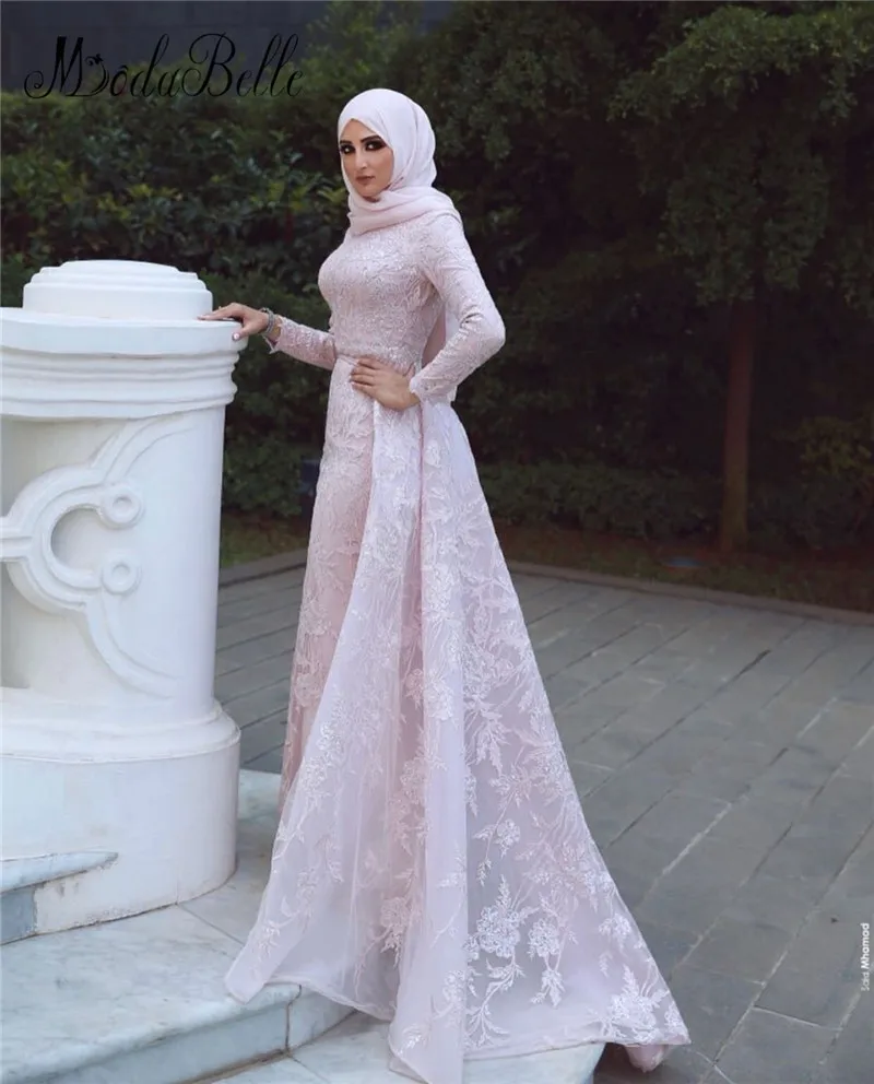 Modabelle Longo Vestido de festa Русалка мусульманские Вечерние платья с круглым вырезом одежда длинным рукавом Пол Длина съемная