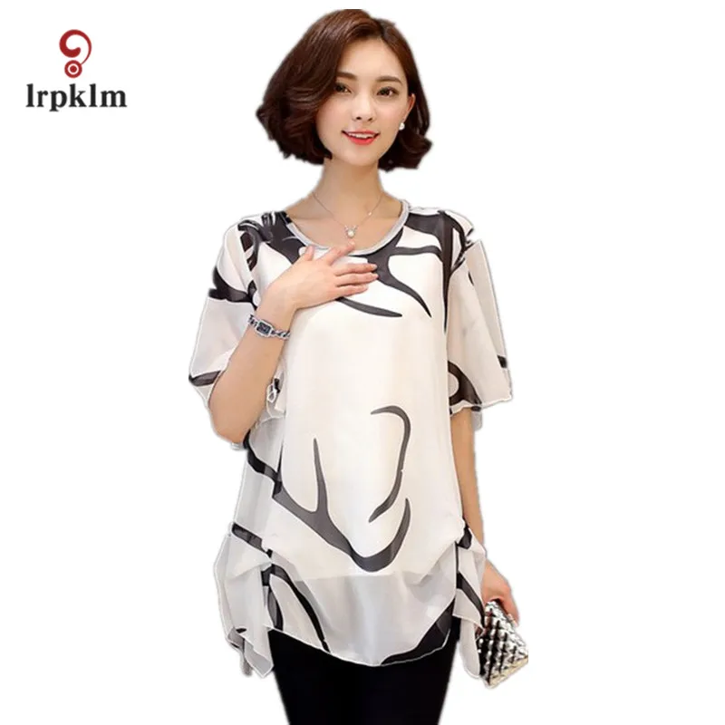 2017 летняя Корейская женская Свободная шифоновая рубашка с коротким рукавом