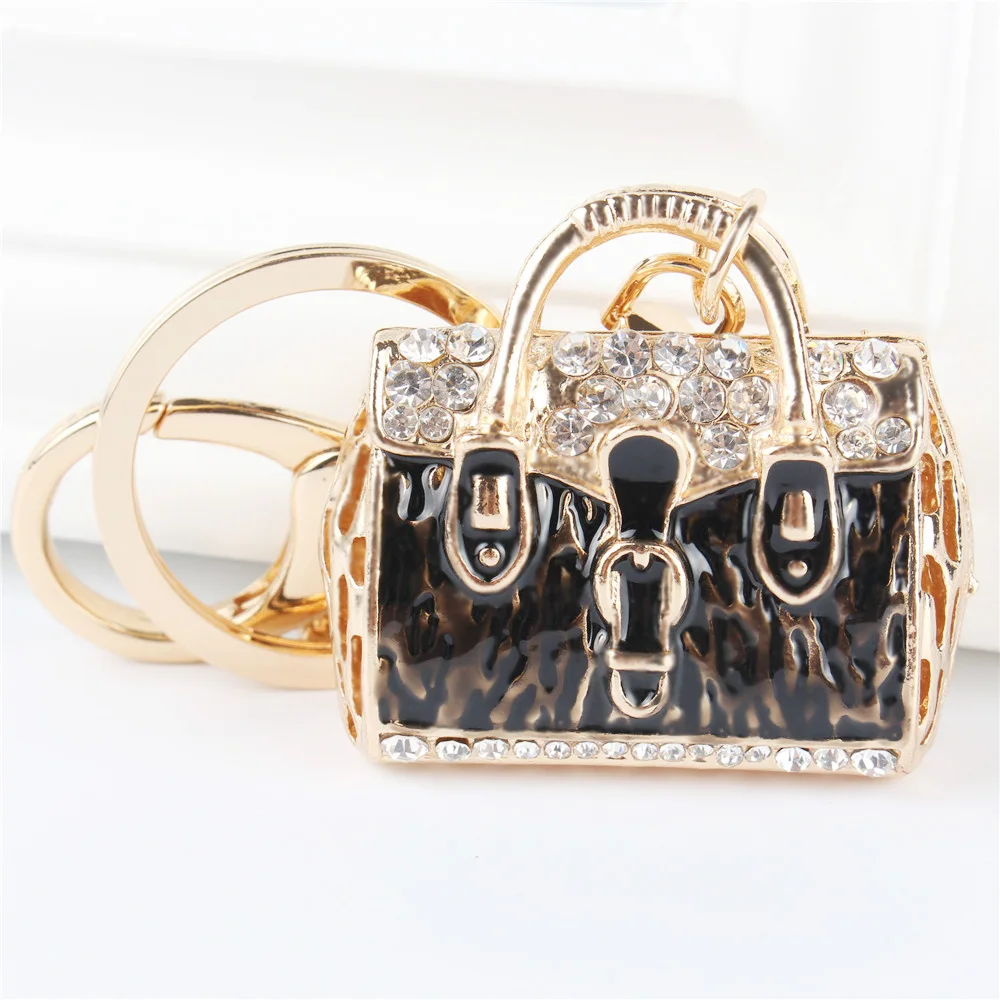 

Black Handbag Pendant Charm Rhinestone Crystal Purse Bag Keyring Key Chain Accessories Wedding Party Gift