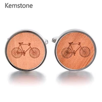 kemstone sporty natural rosewood round bicycle alloy cufflinks mens jewelry gift