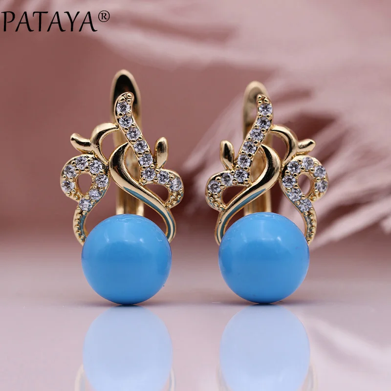 PATAYA, новинка, серьги-капли с жемчугом, натуральный циркон, модное ювелирное изделие, 585, розовый, золотой неровный, для свадьбы, красивые серьги для женщин