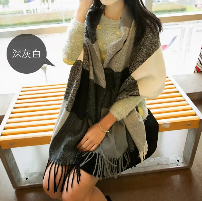 Dark Grey White Sellworld женский зимний шарф для девочек длинный размер сетка лоскутный узор шарфы и палантины модные аксессуары - Цвет: Dark Grey White