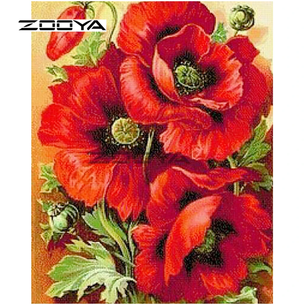 ZOOYA алмазная живопись вышивка цветы красная сделай сам хобби ремесла узор стразы