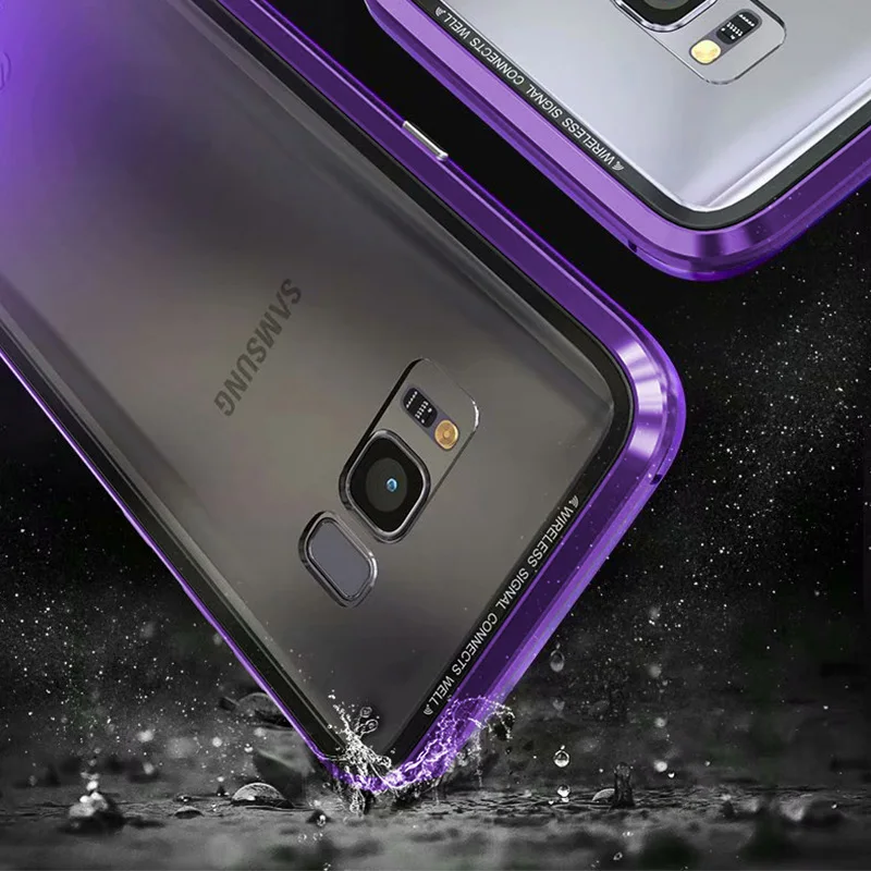 Magnetic Adsorption Phone Case for Galaxy S9 S8 Plus S7 Note 8 Tempered Glass Back Magnet Metal Flip Cover Samsung |