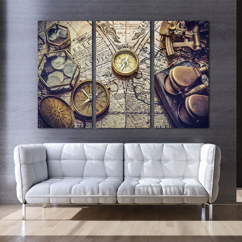 3 Panels Vintage World Map Canvas Painting Oil Panting On Canas Home Decor Wall Picture For Living Room | Дом и сад