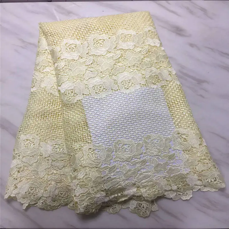 Golden African Cord Lace Nigerian Guipure Fabric High Quality For Wedding Embroidered Free Shipping | Дом и сад