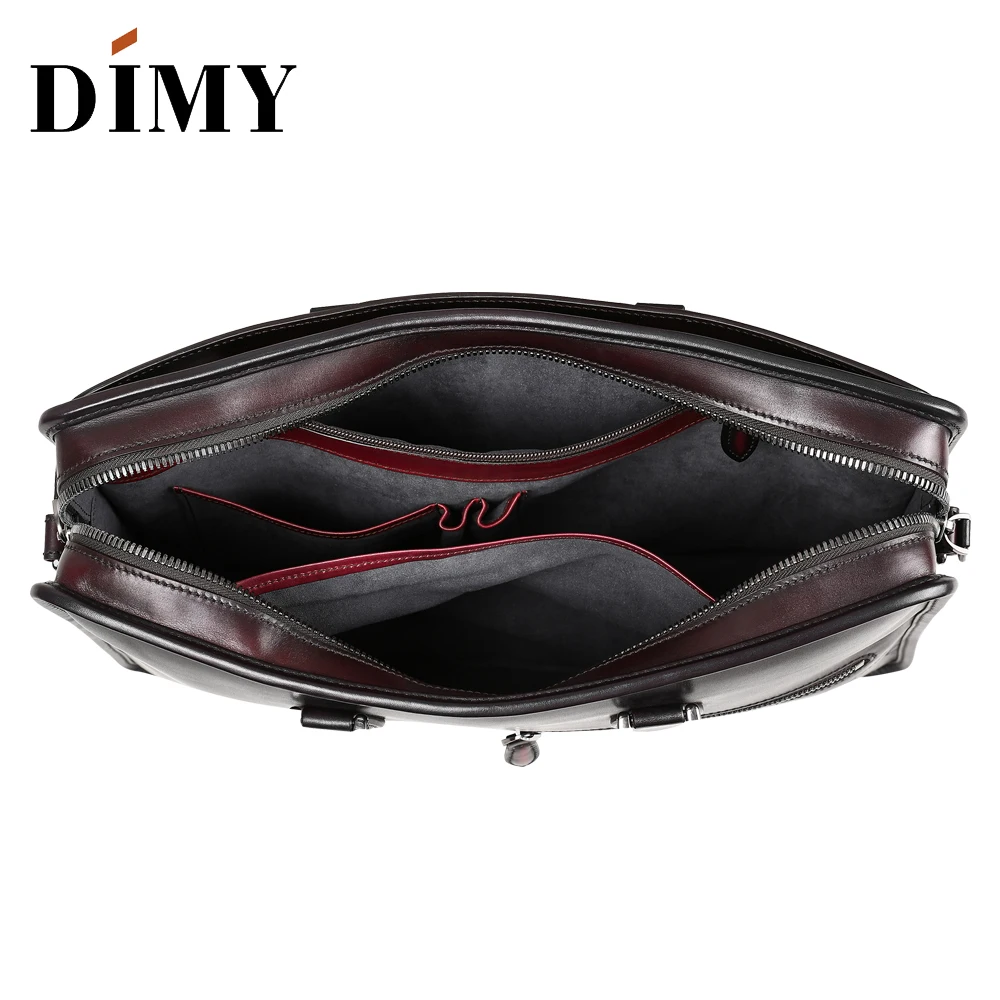 DIMY Dutch Calfskin Genuine Leather Briefcase Men Bag Hand Patina Business Briefcases 15 Luxury Bags Designer Shoulder Bag 2019