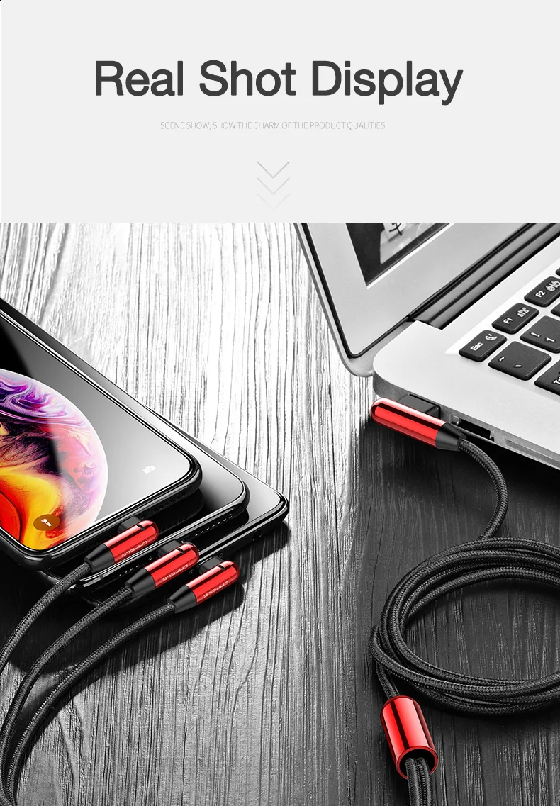 Cafele 3 в 1 для iPhone 6 зарядный кабель+ Micro USB кабель+ USB C usb type C кабель для Xiaomi Redmi Note 6 Pro samsung Note 9