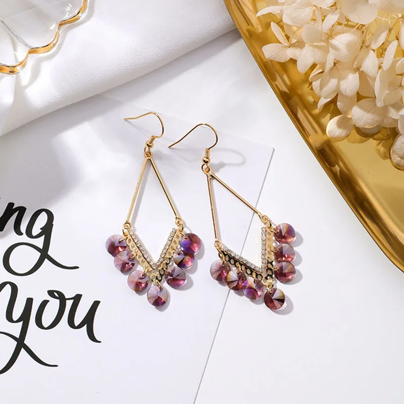 pierced purple JIOFREE, новинка, хрустальные стразы, длинные, не прокалываются, Ушная клипса, серьги для женщин, девушек, массивные серьги, ювелирное изделие, изысканный подарок - Окраска металла: pierced purple