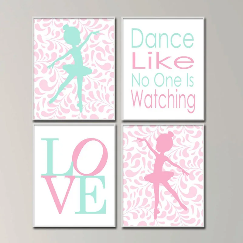 Baby Girl Nursery Ballerina Art Print Cartoon Canvas Painting Nordic Poster Wall Pictures Kids Room Decor Living Decoration | Дом и сад