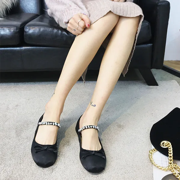 MONMOIRA Crystal Women Ballet Shoes Bowtie Rhinestone Elegant Party Shoes Slip on Flat Valentine Shoes Women SWA0064