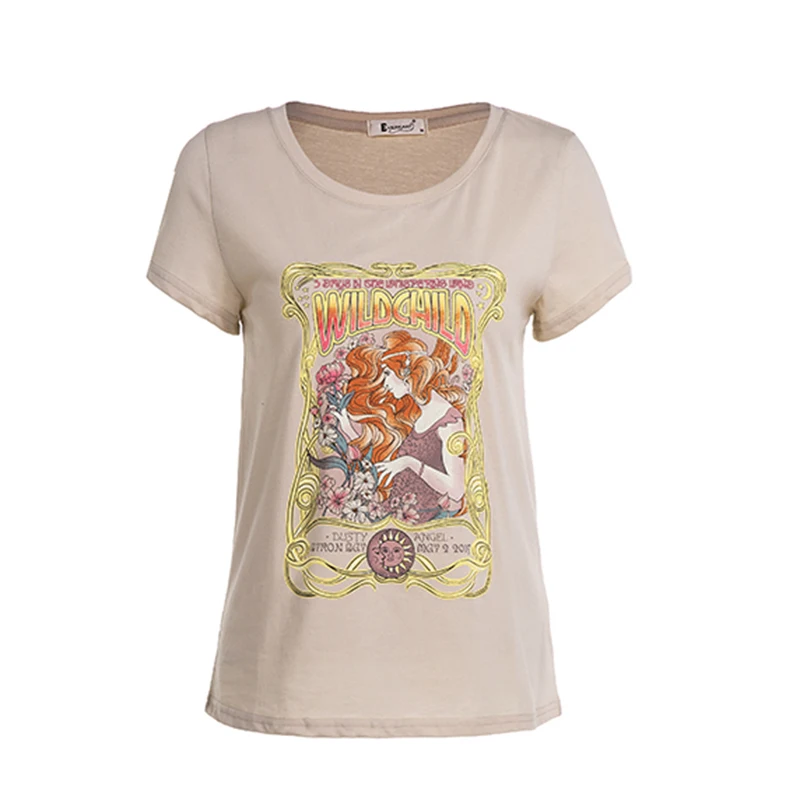 Everkaki Boho Gypsy Girl/футболка с принтом; топы из хлопка для диких детей; абрикосовый топ с круглым вырезом в богемном стиле; женские футболки; Новинка года; сезон весна-лето