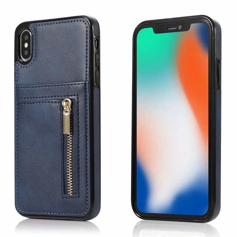 Blue Кожаный чехол Tikitaka на молнии для iPhone X XS Max 8 Plus 6 6S Plus держатель для карт Waller чехлы для iPhone XS XR 7 Plus откидная крышка - Цвет: Blue