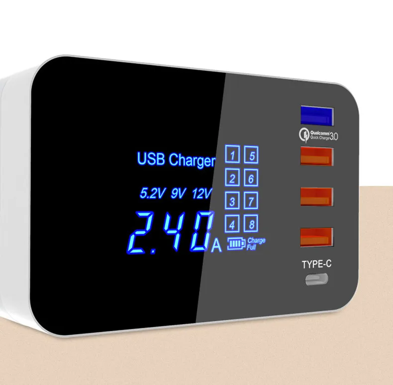 QI Беспроводное зарядное устройство Quick Charge 3,0 Smart usb type C зарядная станция концентратор светодиодный дисплей адаптер питания для быстрой зарядки Настольная лента