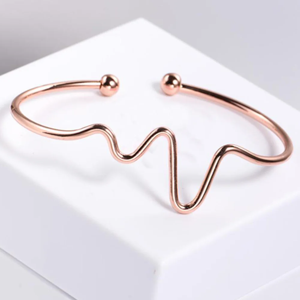 Fashion Simple Women Heart Beat Rhythm ECG Wave Open Ended Bangle Bracelet Party | Украшения и аксессуары