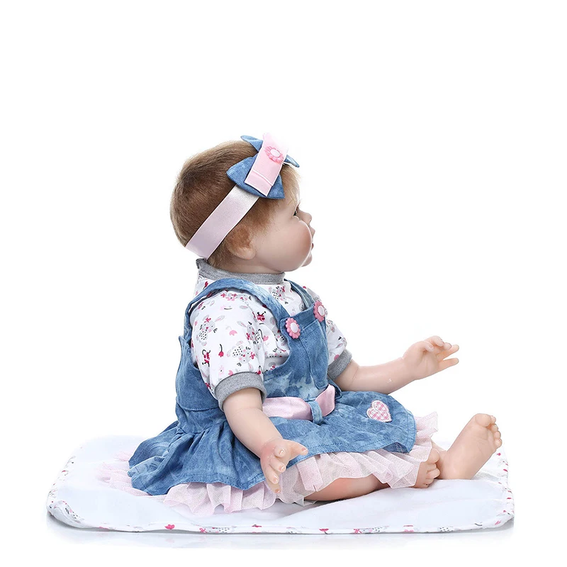 55 см NPK Reborn Baby Doll Силиконовые Куклы джинсовая юбка Моделирование малыши могут