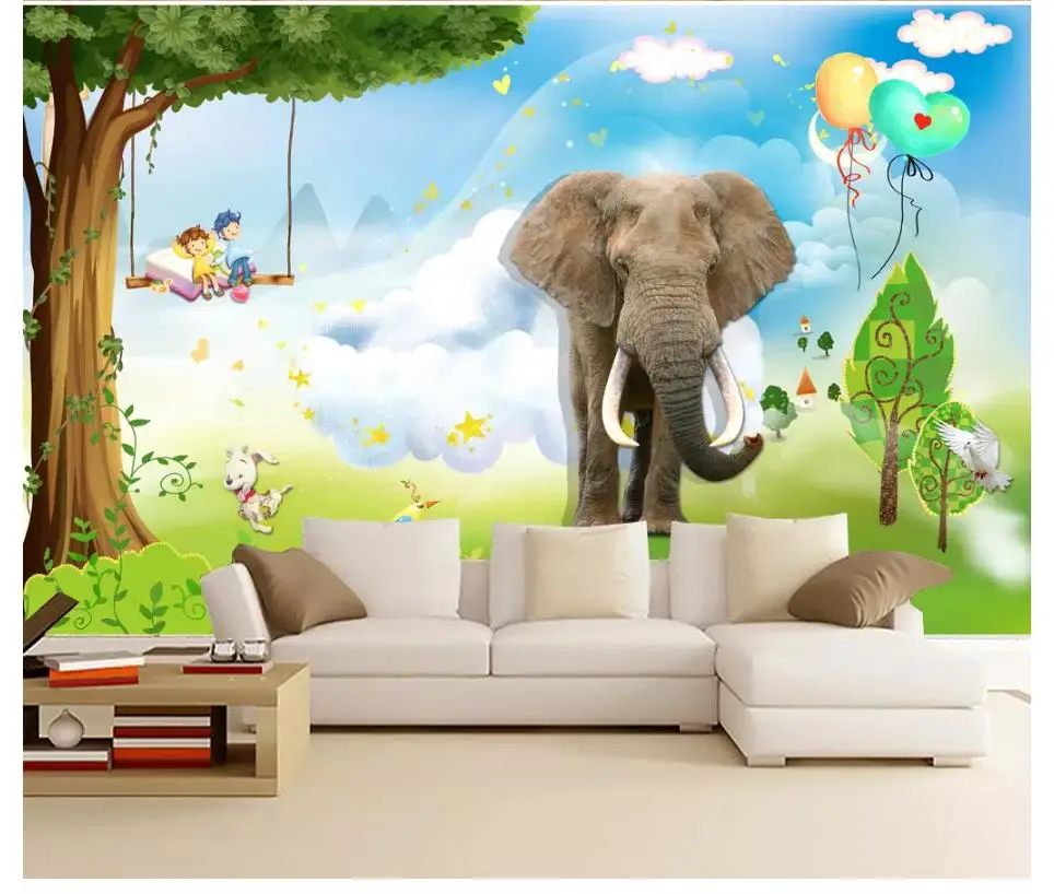 Custom photo wallpaper 3d for walls 3 d Fresh children's paradise elephant mural beautiful room murals | Обустройство дома