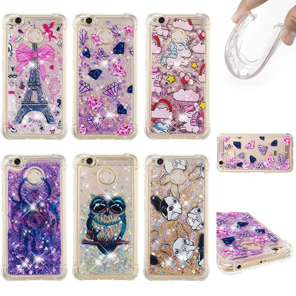 Unicorn Owl Cover For Xiaomi Redmi 4X X4 4 X Dynamic Liquid Debris Quicksand Soft Back Case Xiao Red mi Honemi Shell Bag |