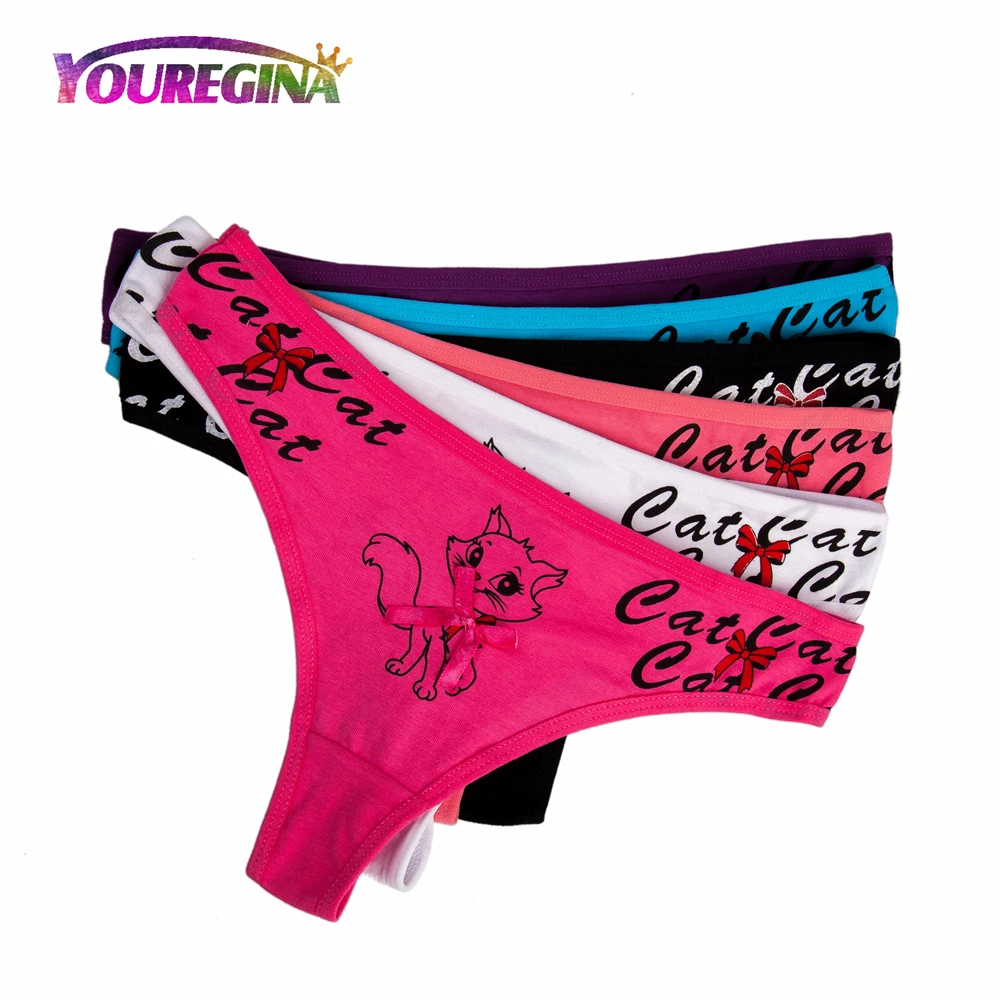 YN7233--Random color YOUREGINA, женские сексуальные стринги, нижнее белье, хлопковые трусики, милый цветочный принт, дамское нижнее белье для женщин, 6 шт./партия - Цвет: YN7233--Random color