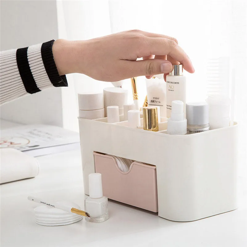 

Simple Cosmetics Organizer Plastic Cosmetic Box with Small Drawer Receipt Box Household Multi-purpose Jewelry Box Storage Box