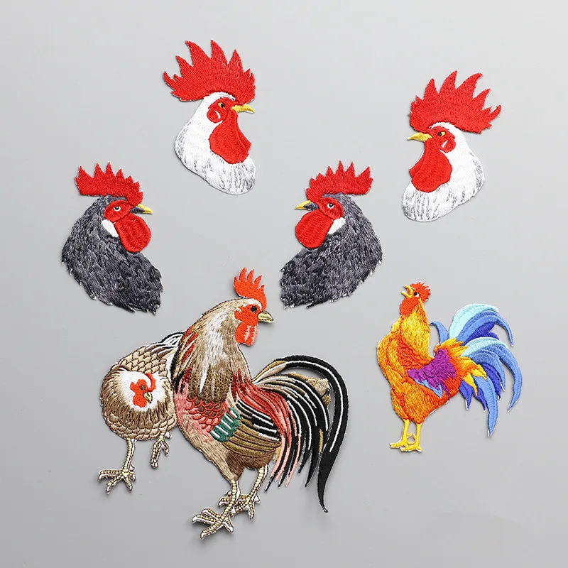 1 Piece Embroidery Hen Cock Rooster Patches for Clothes Chicken Animal Hole Repair Decoration Iron On | Дом и сад