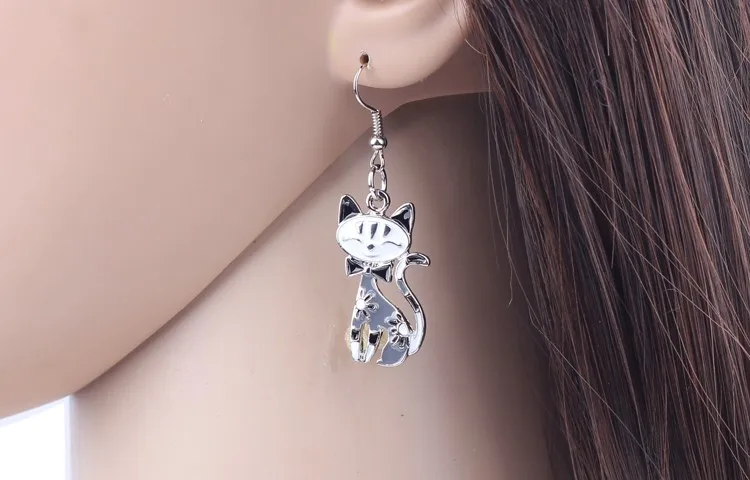 Bonsny капли сережки кошки сплав эмалированные серьги-подвески для женщин новинка бренд животных Стиль Pendientes Boucles d'oreilles