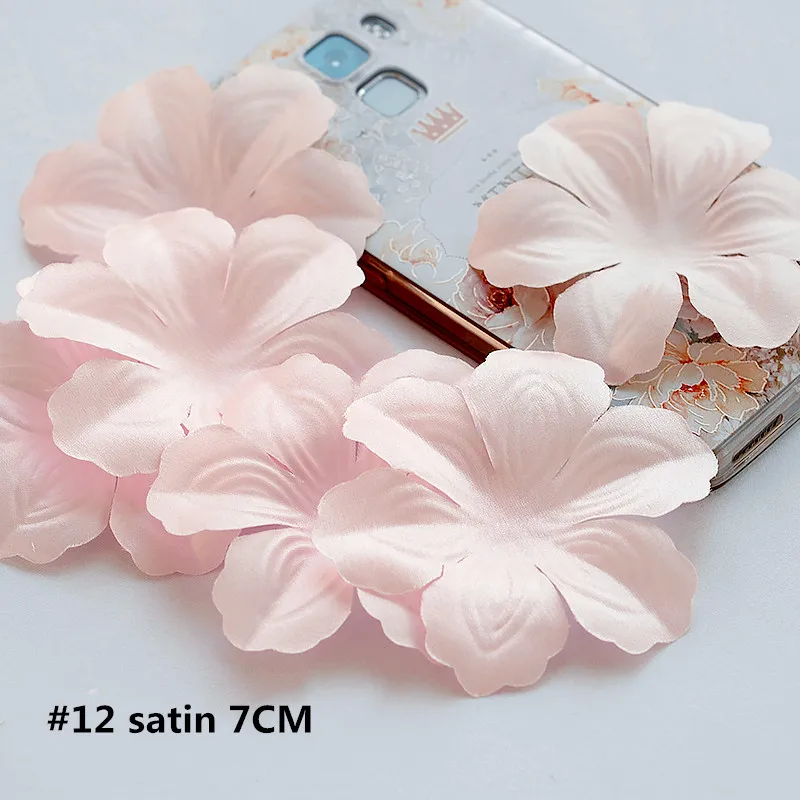 12 satin 7CM 200 шт Розовый DIY ручной работы 3D цветок свадебное платье ингредиенты пирографический Eugen пряжа головные уборы материалы RS1202 - Цвет: 12 satin 7CM