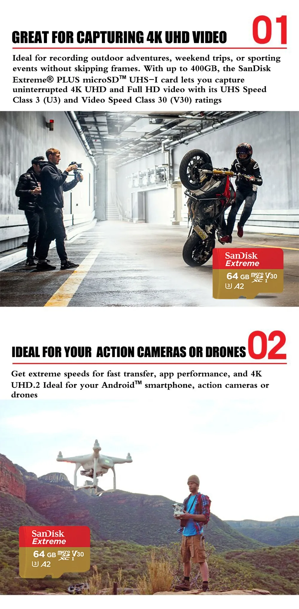 Карта памяти SanDisk 32 ГБ, Экстрим, 64 ГБ, карта micro SD, UHS-I C10 U3 V30 A2, microSDHC/microSDXC Flash, 128 ГБ, 256 ГБ, 400 гб, TF карта