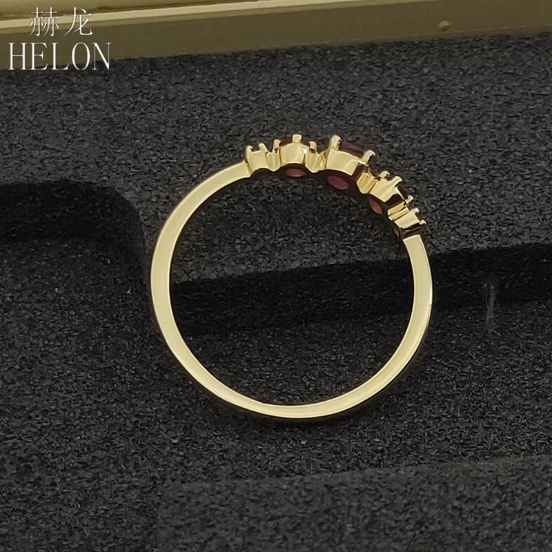 HELON Solid 14K(AU585) Желтое золото Сертифицированный круглый безупречный 0.23ct с натуральным красным Рубином обручальное кольцо женские модные ювелирные изделия