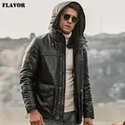 Пуховик мужской из натуральной кожи ягненка, на белом утином пуху, со съемным капюшоном, для зимы