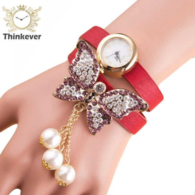 Новая Мода Симпатичные Бабочки и Бисера Смотреть Женщины Повседневная Кварцевые