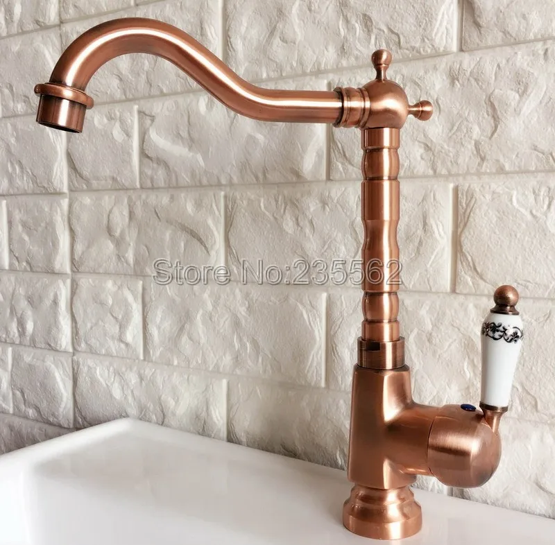 Античная красная медь кухонный кран для раковины поворотный носик краны