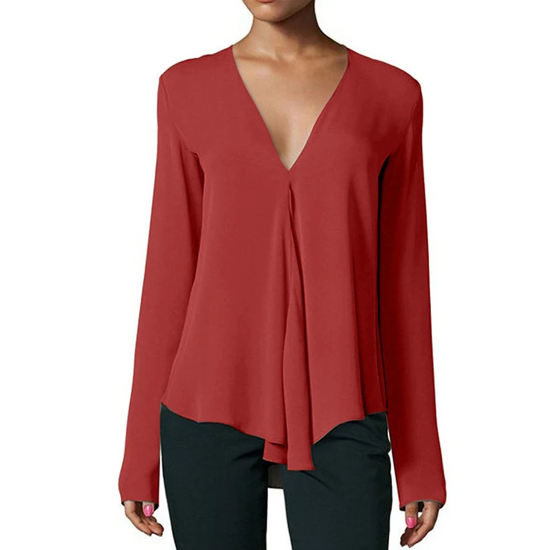 Spring Vintage Women Chiffon Blouse Shirt V-Neck Long Sleeve Female Tunic Casual Kimonos mujer Plus Size S-6XL | Женская одежда