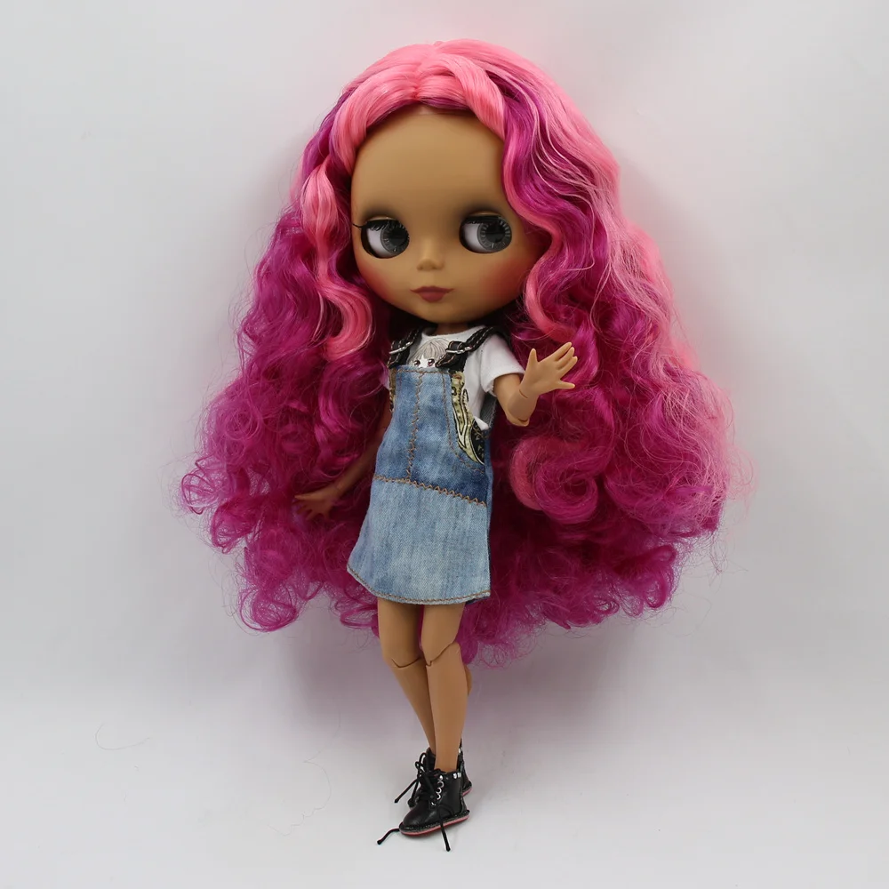 Кукла Blyth ICY DBS 30 см темная кожа матовое лицо крутые Розовые Смешанные цвета кудри