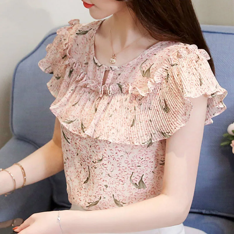 

Korean fashion clothing 2019 tops blouses shirts chiffon blouse ladies tops Sleeveless Floral plus size shirt