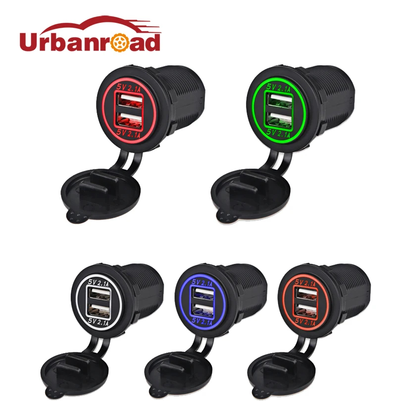 

Urbanroad Motorcycle USB Charger Power Outlet For Car Motorcycle Cigarette Lighter Socket Dual USB Charger Waterproof For Truck