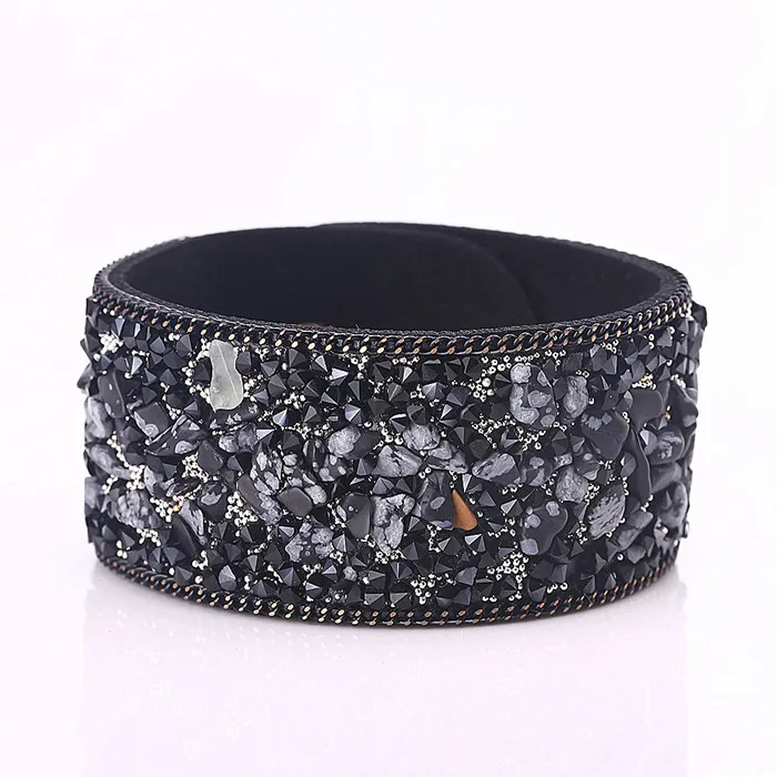 

Christmas Gifts Fashion Wrap Cuff Bracelets Slake Leather Bracelet With Crystals Natural Stone For Women Girls Jewelry 2.8*21CM