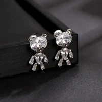 sweet little bear animal shine cz zircon 925 sterling silver lady stud earrings wholesale jewelry cheap birthday gift women