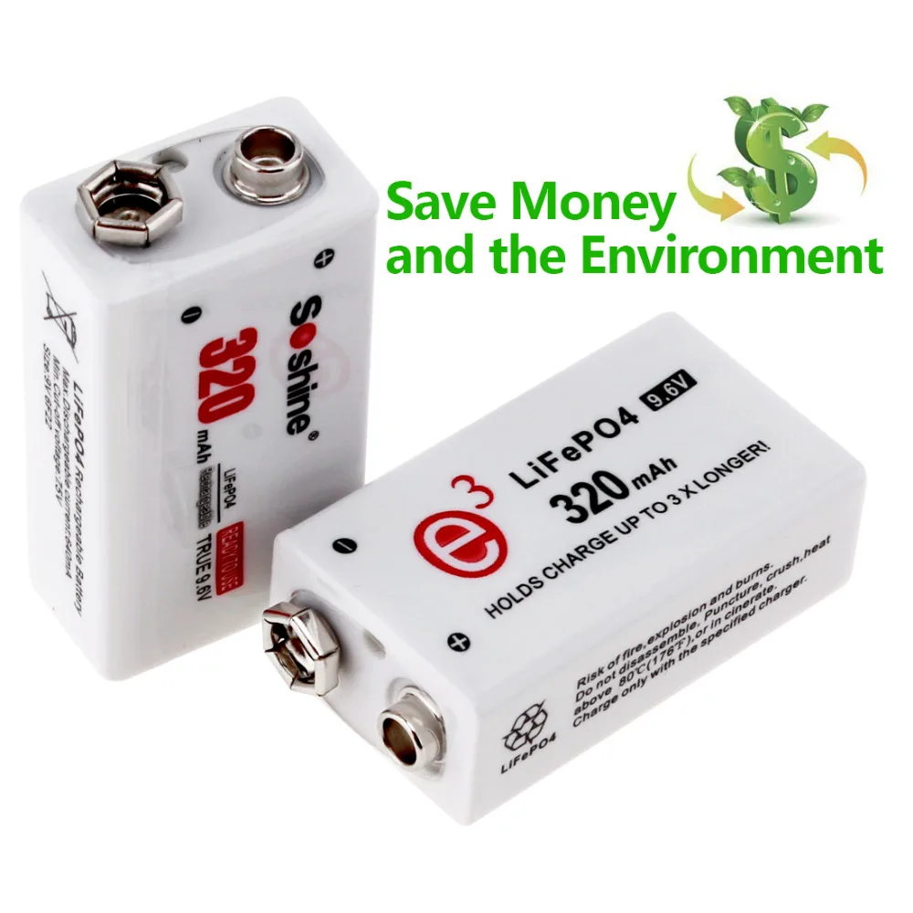 Soshine 320mAh 9V 6F22 Аккумулятор LiFePO4 перезаряжаемый аккумулятор + Портативный чехол для