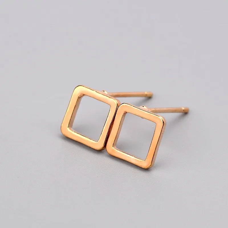 Gold Hollow Square Большой J.W Мода 3 цвета Т-образная круглый кулон покрытый Треугольники прямоугольные серьги в виде геометрических фигур маленькие серьги-гвоздики ювелирные изделия в стиле минимализма - Окраска металла: Gold Hollow Square
