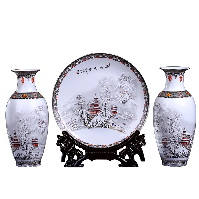 Цзиндэчжэнь зернистая ваза три предмета керамический цветок украшение для дома