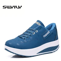 pu lacing women toning shoes 5 5cm thick soles height increased breathable wedges swing sneakers 2017 new autumn slmming shoes