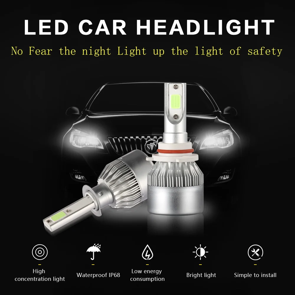 Car Headlight Bulbs 2x H4 LED 9005 H1 H3 9012 H8 H9 H10 H11 9008 9004 9007 H7 HB2 HB1 HB5 3000K 4300K 25000K COB chip 12V 24V | Автомобили